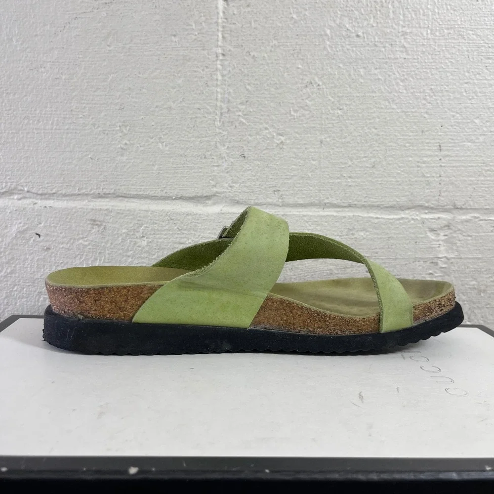 Mephisto Helen Sandals Lime Green‎ Nubuck Buckle Cork Slip On Womens 41 EU/11 US